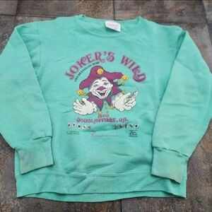 Vintage 90s Healthknit Men's Small Joker's Wild Blackjack Gambling Sweatshirt
